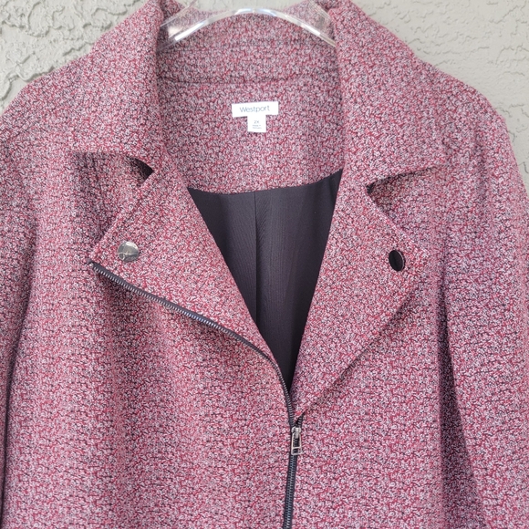 Westport plus size fully zipped moto red & black speckles jacket blazer size 2X - Picture 2 of 9